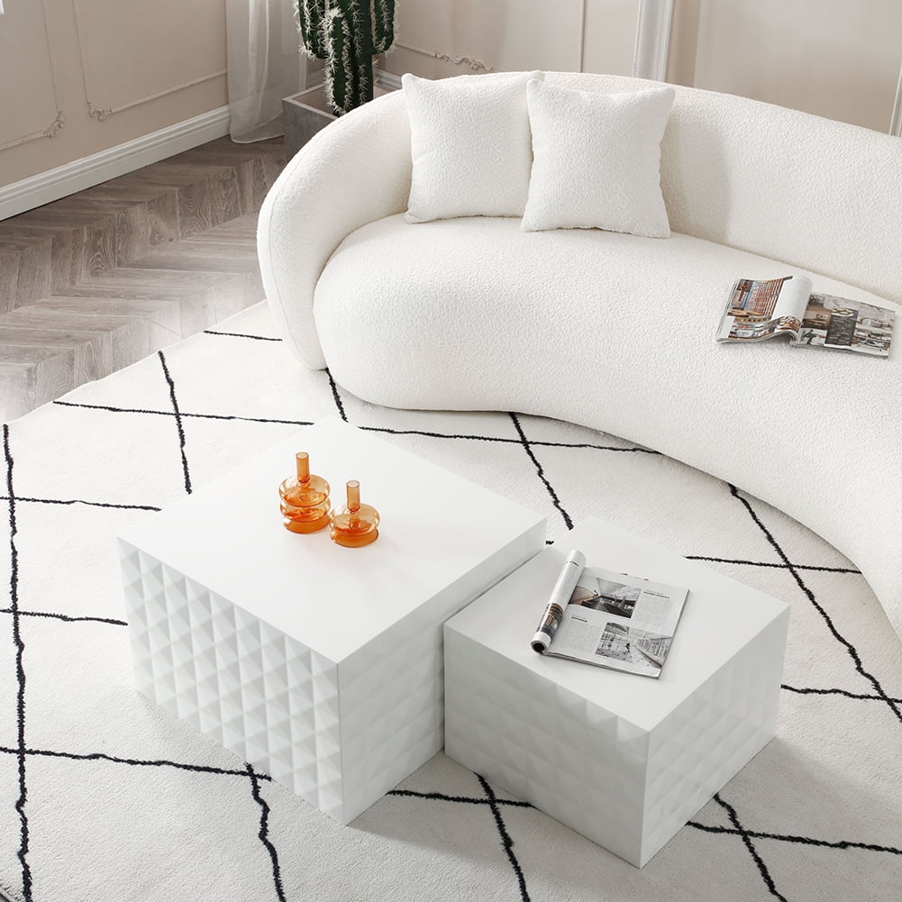 Juiluna Square Nesting Table Set Of 2 MDF Low Profile Square Coffee