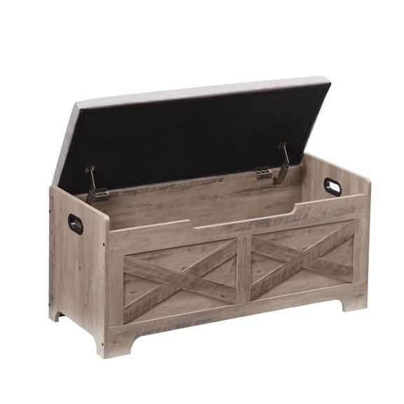 Juiluna Storage Chest, Storage Bench with Safety Hinge, Barn Style Storage Trunk, Wooden Entryway Bench, Shoe Bench, Large Storage Chest for Entryway, Bedroom, Living Room