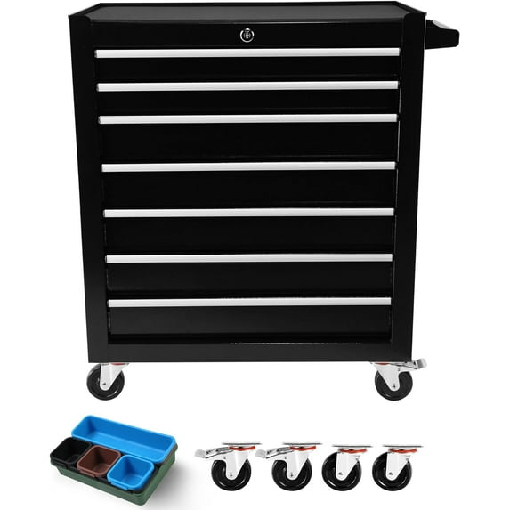 Juiluna Tool Chest with 7 Drawers, Tool Cart with 7 Organizer Tray Divider Set & Wheels, Rolling Tool Box Organizer for Garage, Workshop, Home Crafts