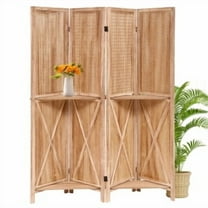 Juiluna Wooden Room Divider Wall 4 Panel with Holes,5.6FT Tall Farmhouse Room Divider with Shelves,Folding Privacy Screens 67 in for Room Separation Home Office Bedroom