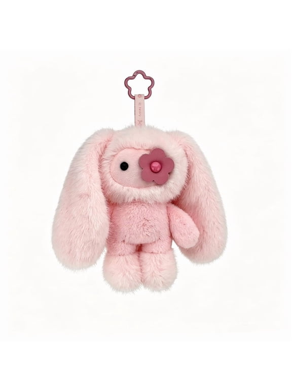 Juju Flower Cute Bunny Plush Keychain, Soft Rabbit Stuffed Doll Backpack Pendant Gift