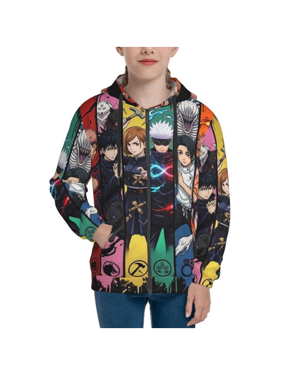 Jujutssu Anime Kai-sen BOYS Teenage Zipper Hoodie Sweatshirt Casual Jacket Outwear Hoody With Pocket L