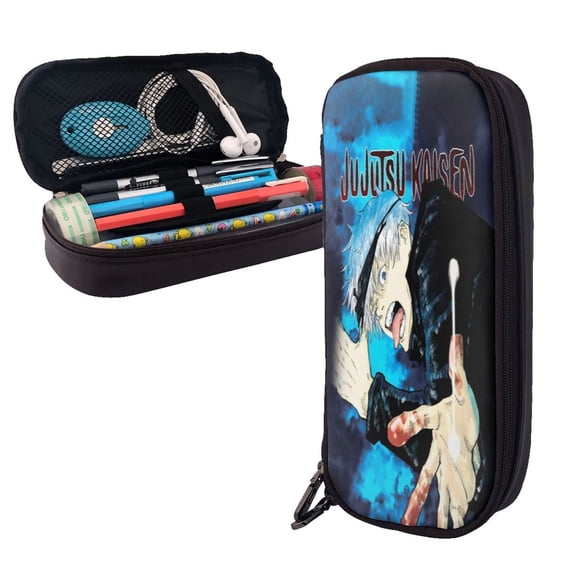 Jujutsu Anime Kaise Black Leather Pencil Case Zipper Stationery Storage Bag,Ideal For Travel Lovely Functional