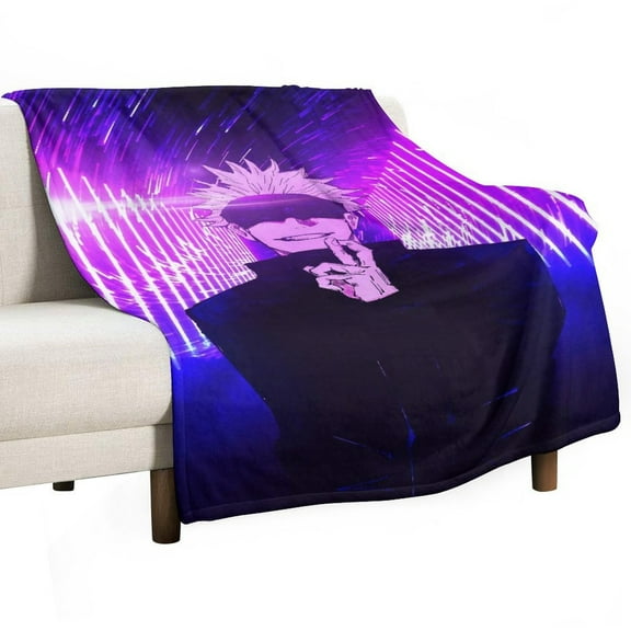 Jujutsu Blanket Kaisen Gojo Flannel Throw Blankets Soft Pile Cozy Plush Throw Blanket for All Seasons, 3D Printed Warm Blanket for Sofa Beds Home Decor