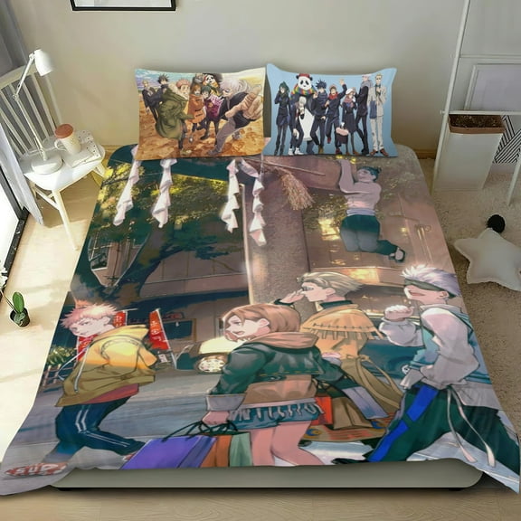 Jujutsu Kaisen 3 Piece Bedding Set Comforter Set Cute Duvet Cover Sets Super Soft Teens Bedding Set Kids Bedroom Gifts,1 Duvet Cover with 2 Pillowcases Twin