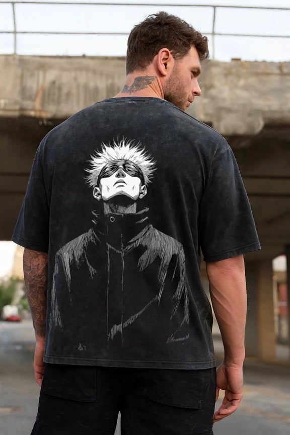 Jujutsu Kaisen Anime Acid Washed Oversize T-Shirt Satoru Gojo Anime Tee Gift For Him