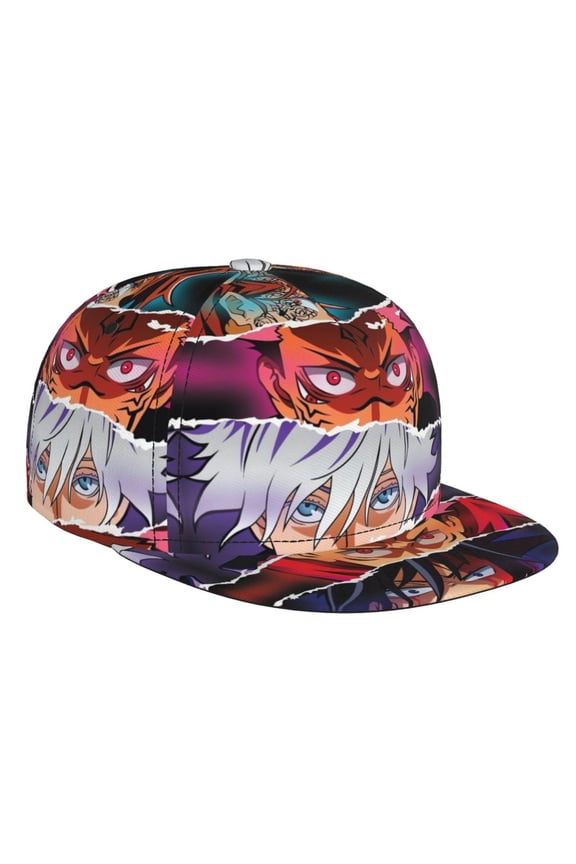 Jujutsu Kaisen Baseball Cap For Men, Women & Kids, Classic Flat Brim Hat Hip Hop Trucker Hat Adjustable Snapback Hat