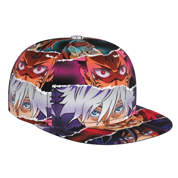 Jujutsu Kaisen Baseball Cap For Men, Women & Kids, Classic Flat Brim Hat Hip Hop Trucker Hat Adjustable Snapback Hat