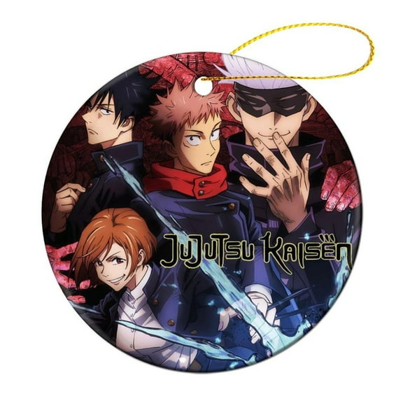 Jujutsu Kaisen Ceramic Christmas Tree Ornaments Round Souvenir X-Mas Hanging Ornaments House Party Home Decor 1 Pcs