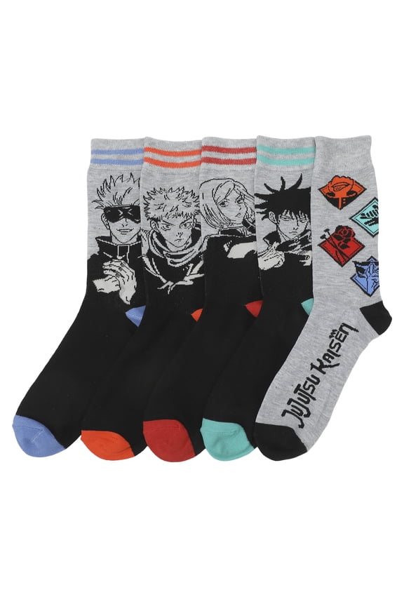Jujutsu Kaisen Character Art Adult 5-Pair Casual Crew Socks-OSFA