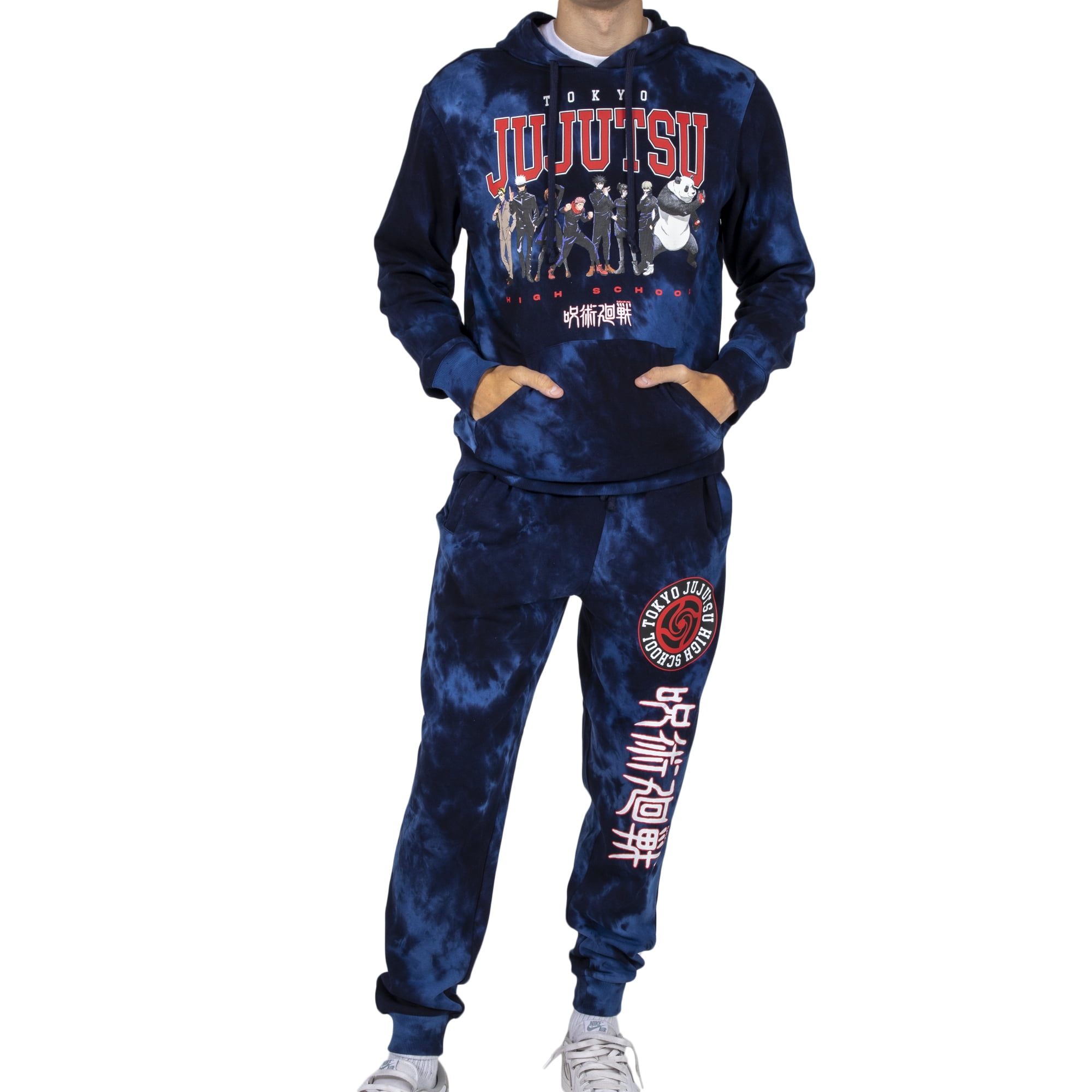 Jujutsu Kaisen Character Group With Varsity Text Blue Cove Wash Men's