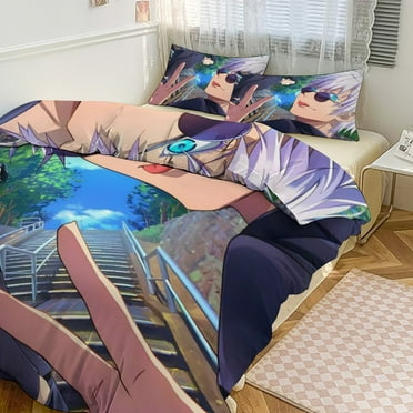 Jujutsu Kaisen Comforter Set Queen - Bed in A Bag Queen 3 Pieces, Pintuck Bedding Setswith Comforter, Sheets, Pillowcases & Shams 86"x70"