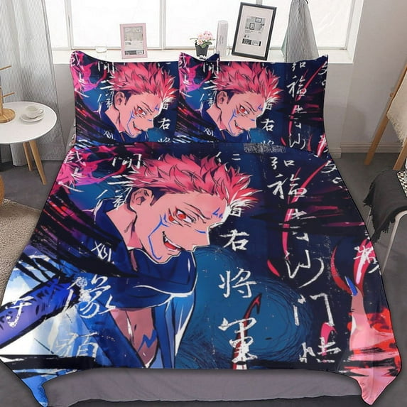 Jujutsu Kaisen Duvet Cover Set 3-Piece Bedding Set Soft Warm And Comfortable Soft Bed Set with 1 Duvet Cover And 2 Pillowcases for Bedroom All Season 102"x90"