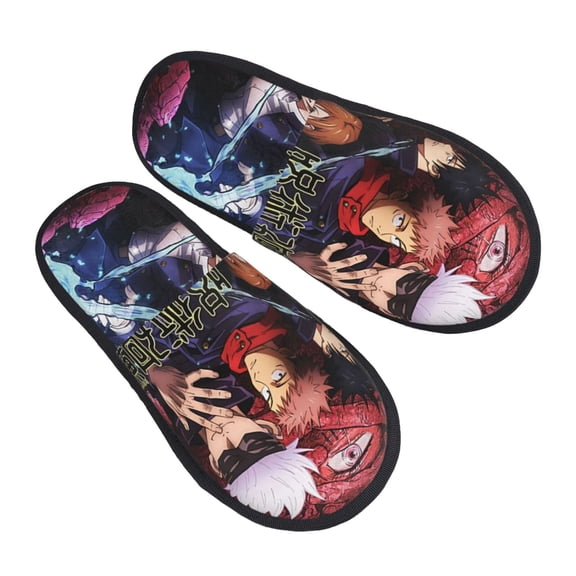 Jujutsu Kaisen Furry Slippers For Men Women Fuzzy House Slippers Winter Anti-Slip Indoor And Outdoor Slip On Shoes Medium