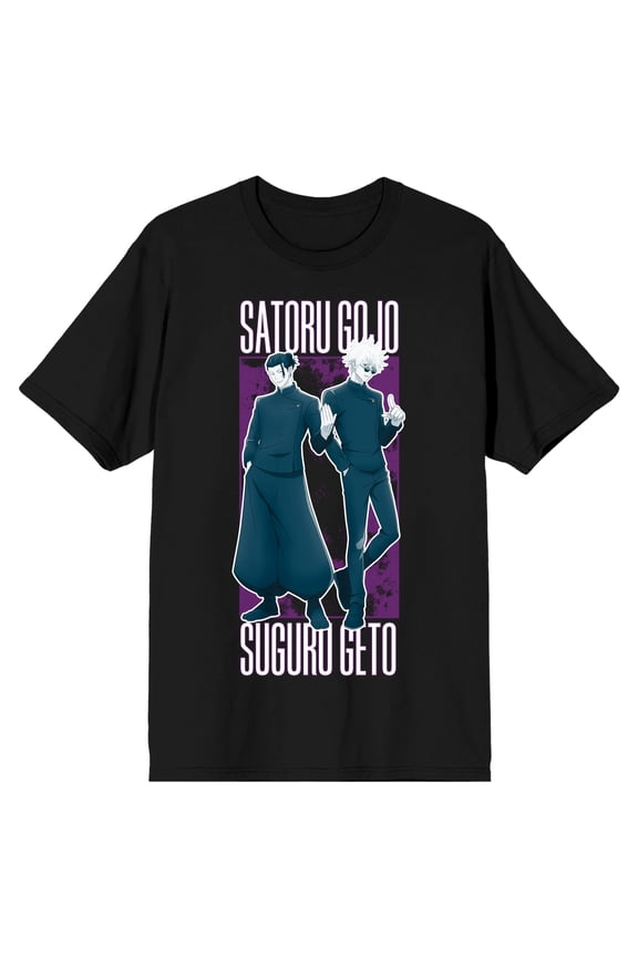 Jujutsu Kaisen Gojo & Geto Adult Black Crew Neck Short Sleeve T-shirt-XS