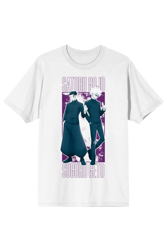 Jujutsu Kaisen Gojo & Geto Character Art Adult White Crew Neck Short Sleeve T-shirt-Small