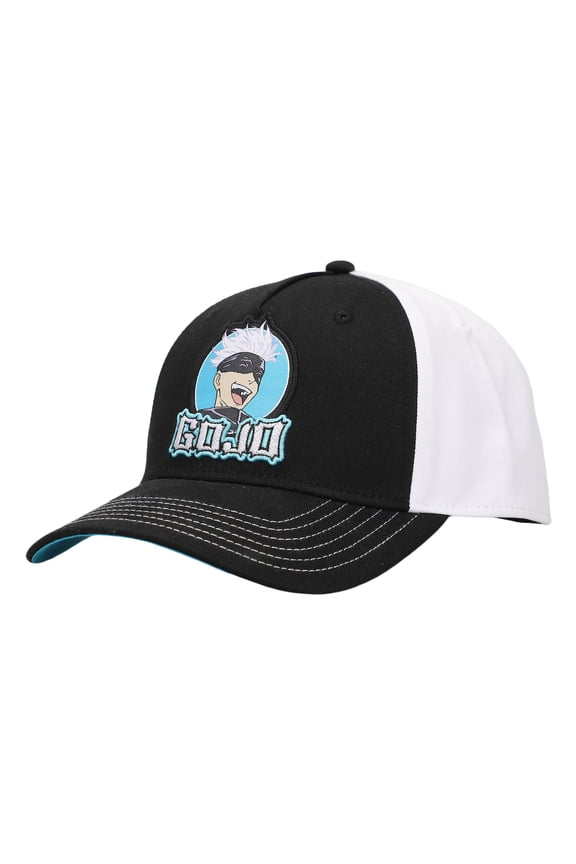 Jujutsu Kaisen Gojo Men's Black & White Baseball Cap With Light Blue Underbill