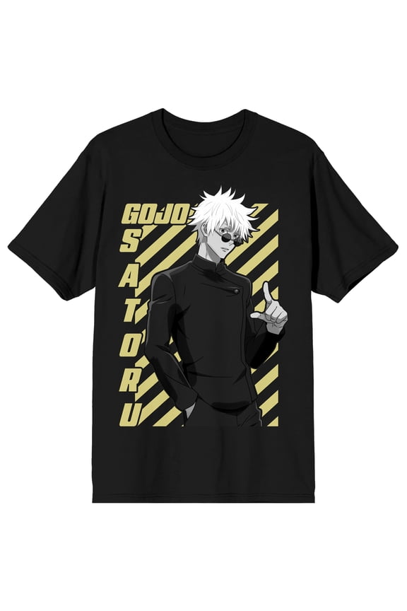Jujutsu Kaisen Gojo Satoru Striped Background Adult Black Crew Neck Short Sleeve T-shirt-XS