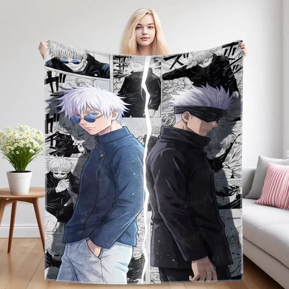 Jujutsu Kaisen Gojo Toji Nanami Sherpa Blanket, Manga Character Throw, Cozy Couch Bed Dorm Decor