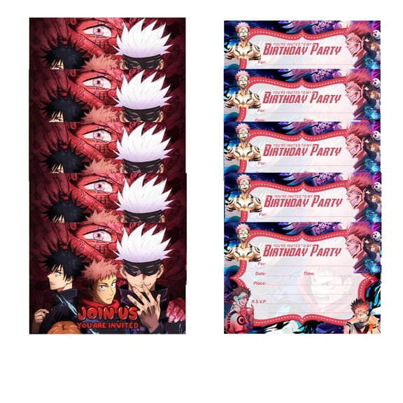 Jujutsu Kaisen Invitations Cards Stock Bulk Birthday Invite Fill-in Party Supplies Decorations for Boys Girls