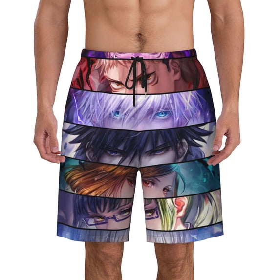 Jujutsu Kaisen Men's Swim Trunks Quick Dry Board Shorts Bathing Suit Swimsuits Beach Shorts with Mesh Lining