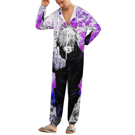 Jujutsu Kaisen Unisex Onesie Pajamas Zipper Jumpsuit Hooded One Piece Sleepwear for Family Mens Womens