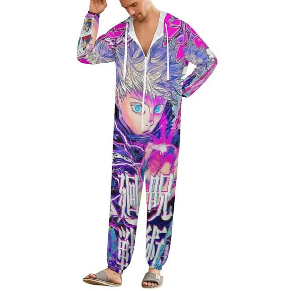 Jujutsu Kaisen Unisex Onesie Pajamas Zipper Jumpsuit Hooded One Piece Sleepwear for Family Mens Womens