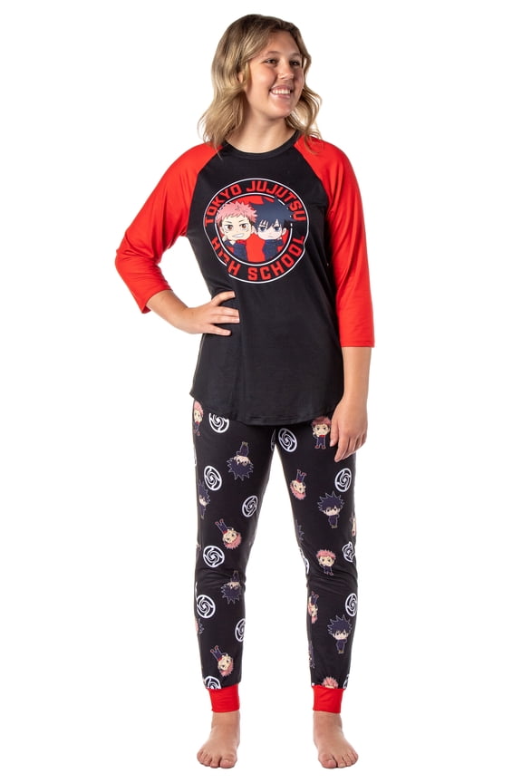 Jujutsu Kaisen Women's Pajamas Tokyo Jujutsu High School Yuji Itadori And Megumi Fushiguro Raglan Jogger Pajama Set