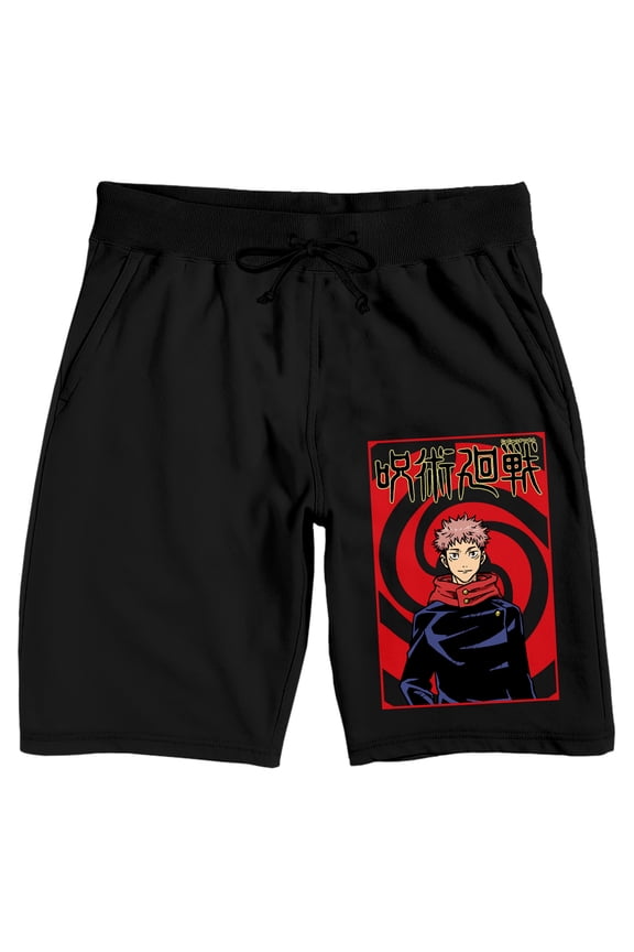 Jujutsu Kaisen Yuji Itadori Character Men's Black Sleep Pajama Shorts-Medium