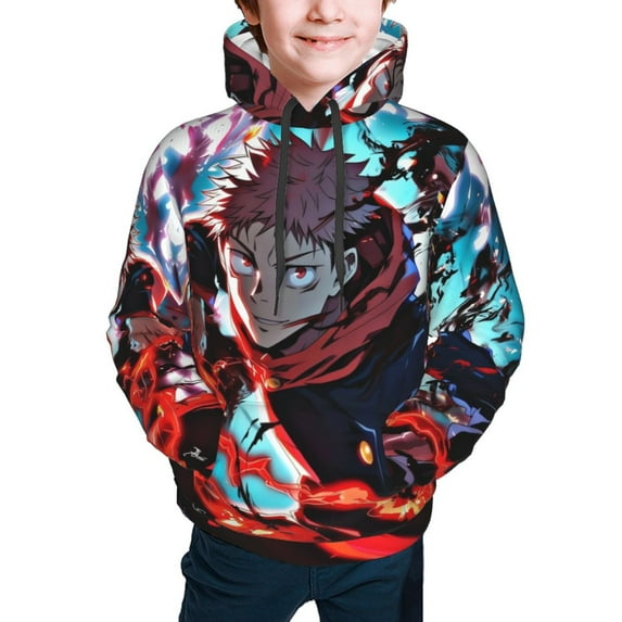 Jujutsu Kaisen Yuji Itadori Kids' Hoodie 3d Print Sweatshirt Soft Pullover Hooded With Big Pockets For Boys Or Girls Small