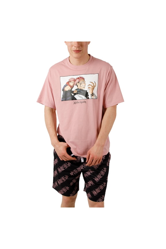 Jujutsu Kaisen Yuji Itadori Men's Crew Neck Short Sleeve Tee & Lounge Shorts Combo Set-Large