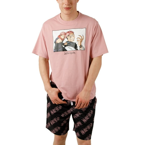 Jujutsu Kaisen Yuji Itadori Men's Crew Neck Short Sleeve Tee & Lounge Shorts Combo Set-Medium
