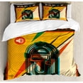 thumbnail image 1 of Jukebox Duvet Cover Set, Digital Retro Print Party Themed Old Antique Music Radio, Decorative 3 Piece Bedding Set with 2 Pillow Shams, Calking Size, Earth Yellow Olive Green, by Ambesonne, 1 of 3