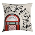 thumbnail image 1 of Jukebox Throw Pillow Cushion Cover, Cartoon Antique Old Vintage Radio Music Box Party with Notes Artwork, Decorative Square Accent Pillow Case, 24 X 24 Inches, Black White Grey and Red, by Ambesonne, 1 of 2