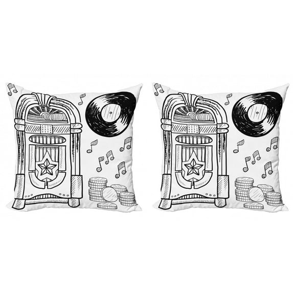 Ambesonne Retro Throw Pillow Cover 2 Pack, Music Box Notes Coins, 18", Black and White