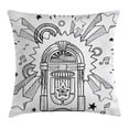 thumbnail image 1 of Jukebox Throw Pillow Cushion Cover, Retro Vintage Cartoon Sketchy Style Radio Music Notes Box with Stars Image, Decorative Square Accent Pillow Case, 16 X 16 Inches, Black and White, by Ambesonne, 1 of 2