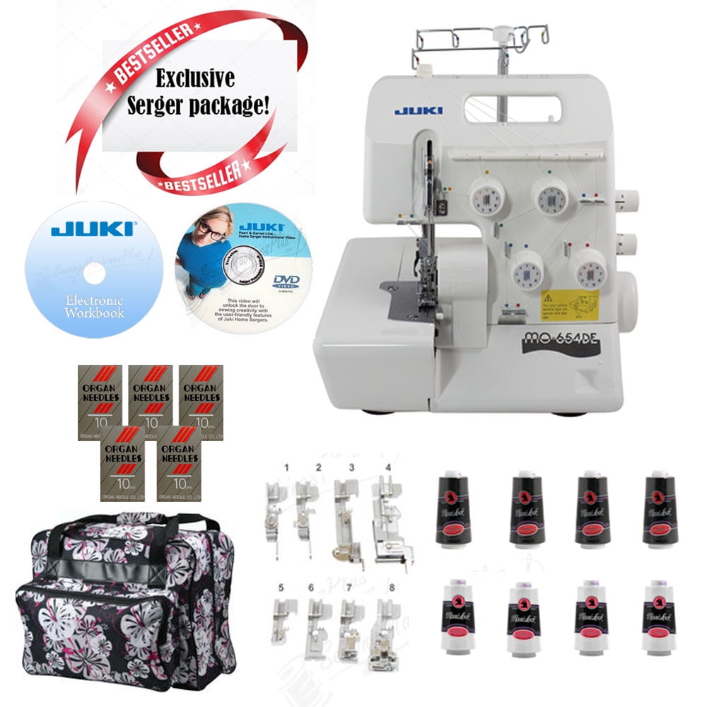 Juki Pearl Line MO654DE 2/3/4 Thread Serger with BONUS I WANT IT ALL PACKAGE! Includes 8 Piece