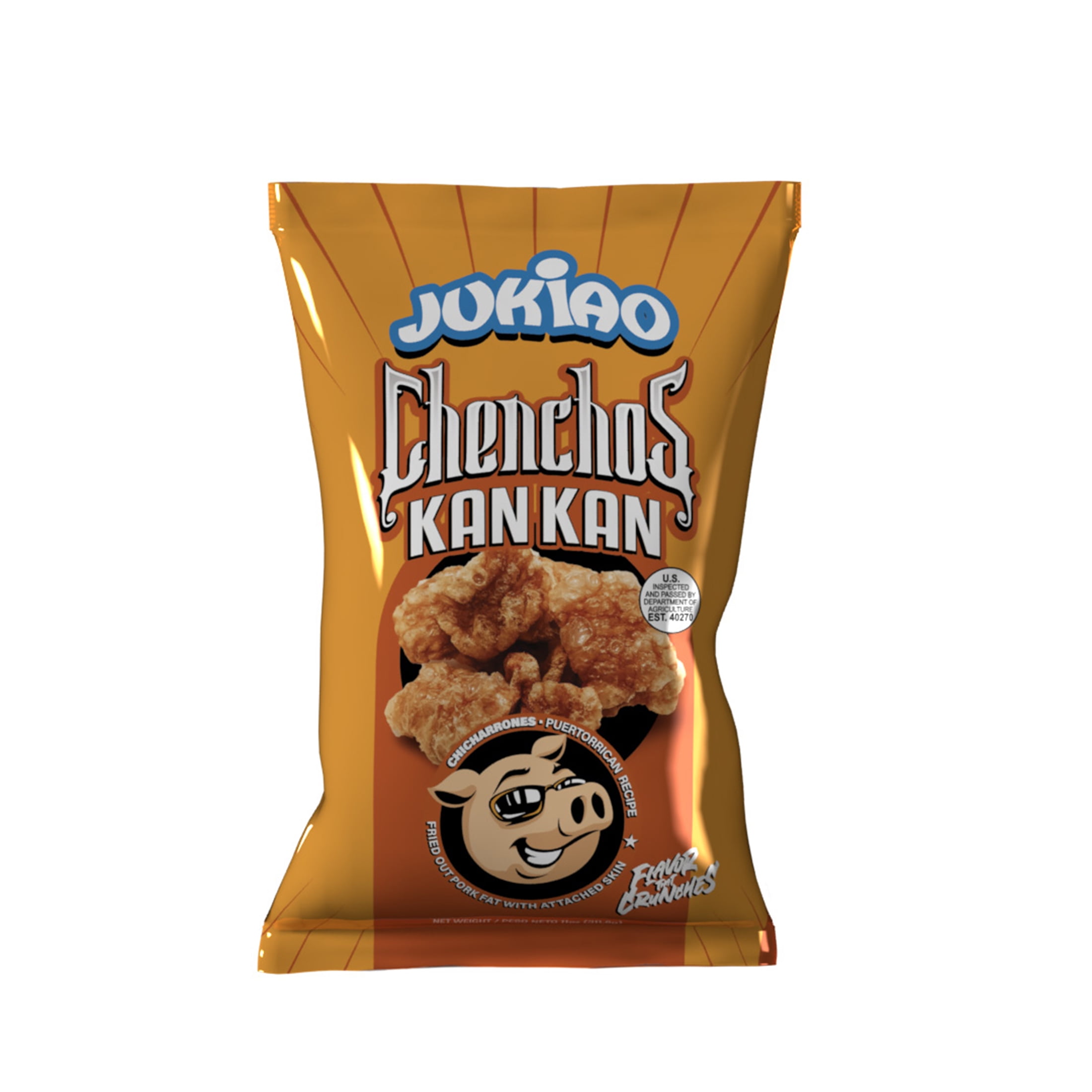Jukiao Chicharron Kan Kan Flavor, 11oz Bag, Pork Rinds Snack