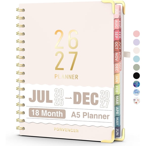 Jul 2026 - Dec 2027 Planner, 18 Month Academic Planner 2026-2027, 6.3" x 8.4", Calendar Planner Weekly and Monthly, Daily Agenda Book, College School Supplies for Student Teacher, A5, Beige