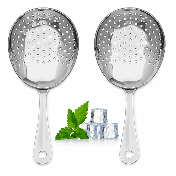 Julep Strainer, 304 Stainless Steel Cocktail Strainer with Rounded Handle, Bartender Tool for Mixing Glasses and Shakers, Professional Bar Accessory for Home or Bar Use (2, Silver)