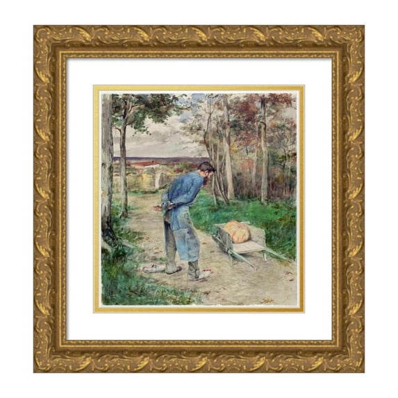 Jules Bastien-Lepage 12x13 Gold Ornate Wood Frame and Double Matted Museum Art Print Titled - The Acorn and the Pumpkin (1881)