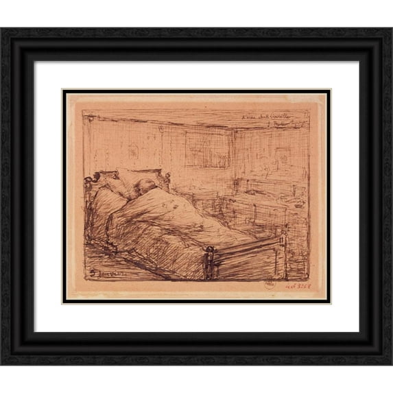 Jules Bastien-Lepage 24x20 Black Ornate Framed Double Matted Museum Art Print Titled: Gambetta on Her Deathbed. (1882)