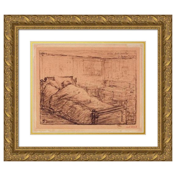 Jules Bastien-Lepage 24x20 Gold Ornate Framed and Double Matted Museum Art Print Titled - Gambetta on Her Deathbed. (1882)