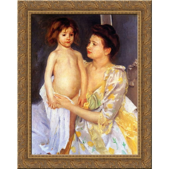 Jules Being Dried by His Mother 20x24 Gold Ornate Wood Framed Canvas Art by Cassatt, Mary,