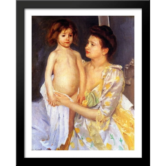 Jules Being Dried by His Mother 28x36 Large Black Wood Framed Print Art by Mary Cassatt