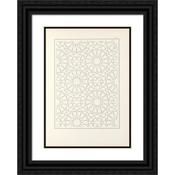 Jules Bourgoin 11x14 Black Ornate Wood Framed Double Matted Museum Art Print Titled: The Elements of Arabic Art Pl 169 (1879)