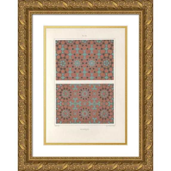 Jules Bourgoin 11x14 Gold Ornate Wood Frame and Double Matted Museum Art Print Titled - The Elements of Arabic Art Pl 197 (1879)