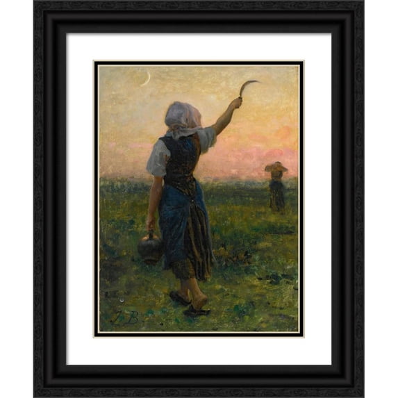 Jules Breton 15x18 Black Ornate Wood Framed Double Matted Museum Art Print Titled - End of Work