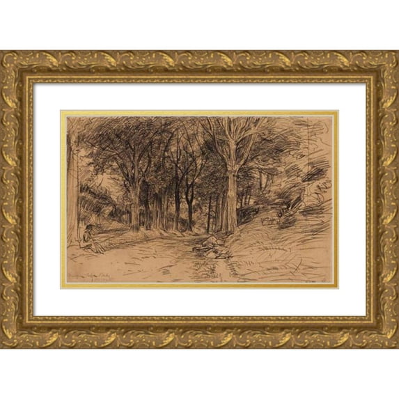 Jules Breton 18x13 Gold Ornate Wood Frame and Double Matted Museum Art Print Titled - Undergrowth in Quimper (1890)