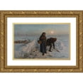 thumbnail image 1 of Jules Breton 24x17 Gold Ornate Framed and Double Matted Museum Art Print Titled - On the Road in Winter; Artois (1884), 1 of 4